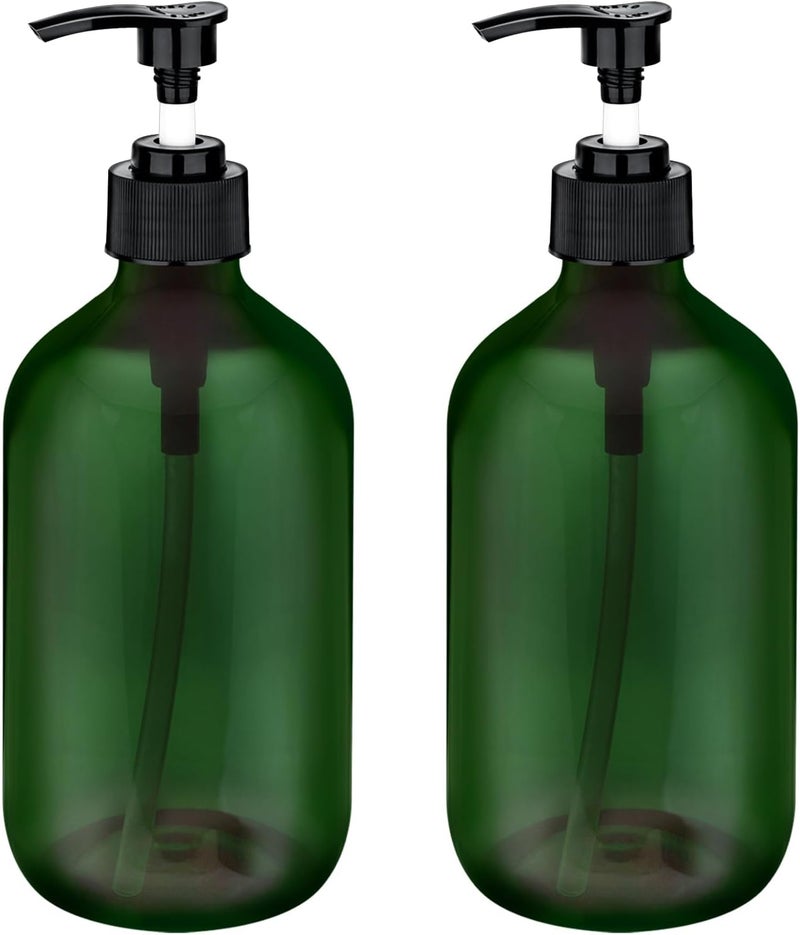 Craftend 2 Pack Pump Bottles Dispenser 16.9 OZ 500ml Bathroom Countertop Pump Dispensers Refillable Plastic Containers for Lotion Shampoo Body Wash Hand Dish Soap Kitchen Accessories with Waterproof Labels - Image 1